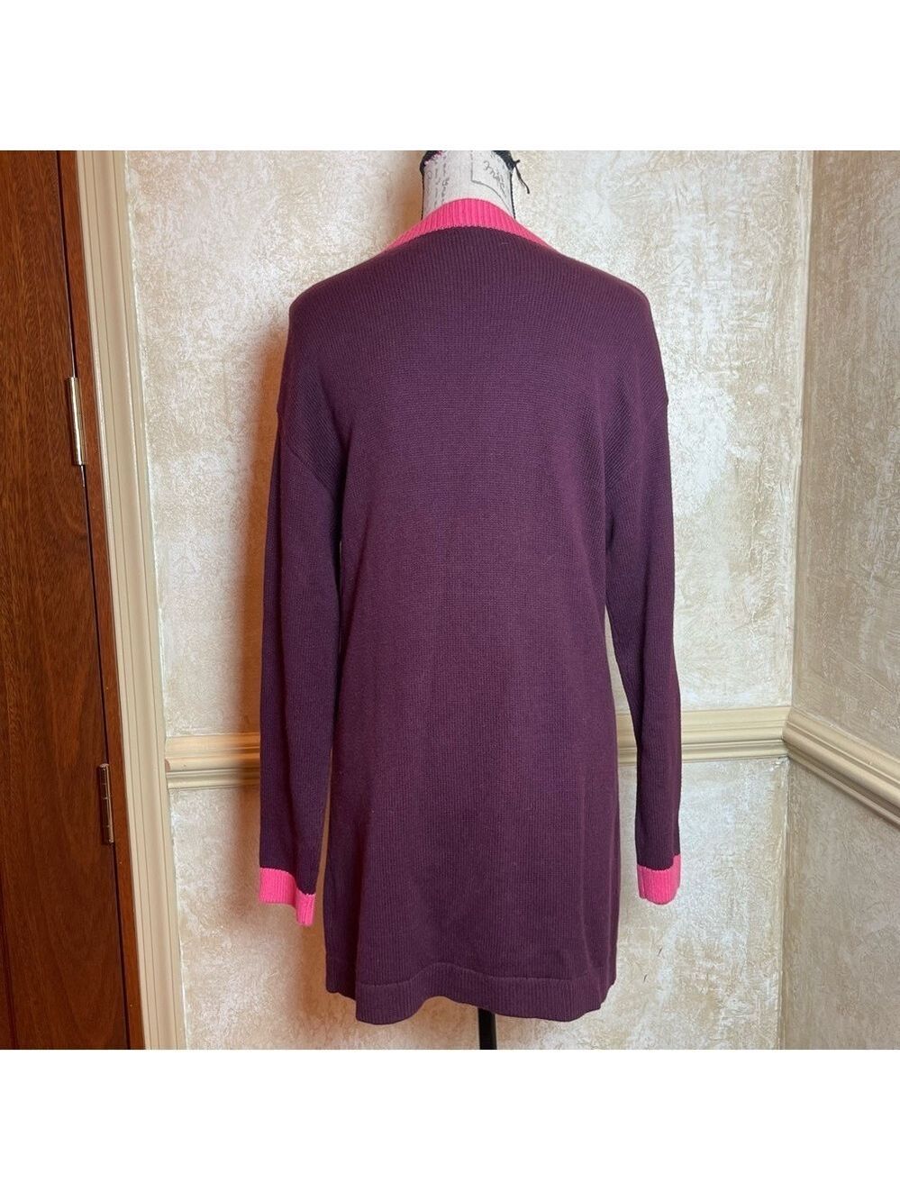 New Talbots V-Neck Tipped Cotton Burgundy Grandpa Cardigan Boyfriend Sweater MP - Picture 6 of 13